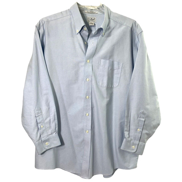 LL‎ Bean Mens Shirt 17.5 33 Blue Career Long Sleeve Monogrammed Cuff BAC - Picture 1 of 6